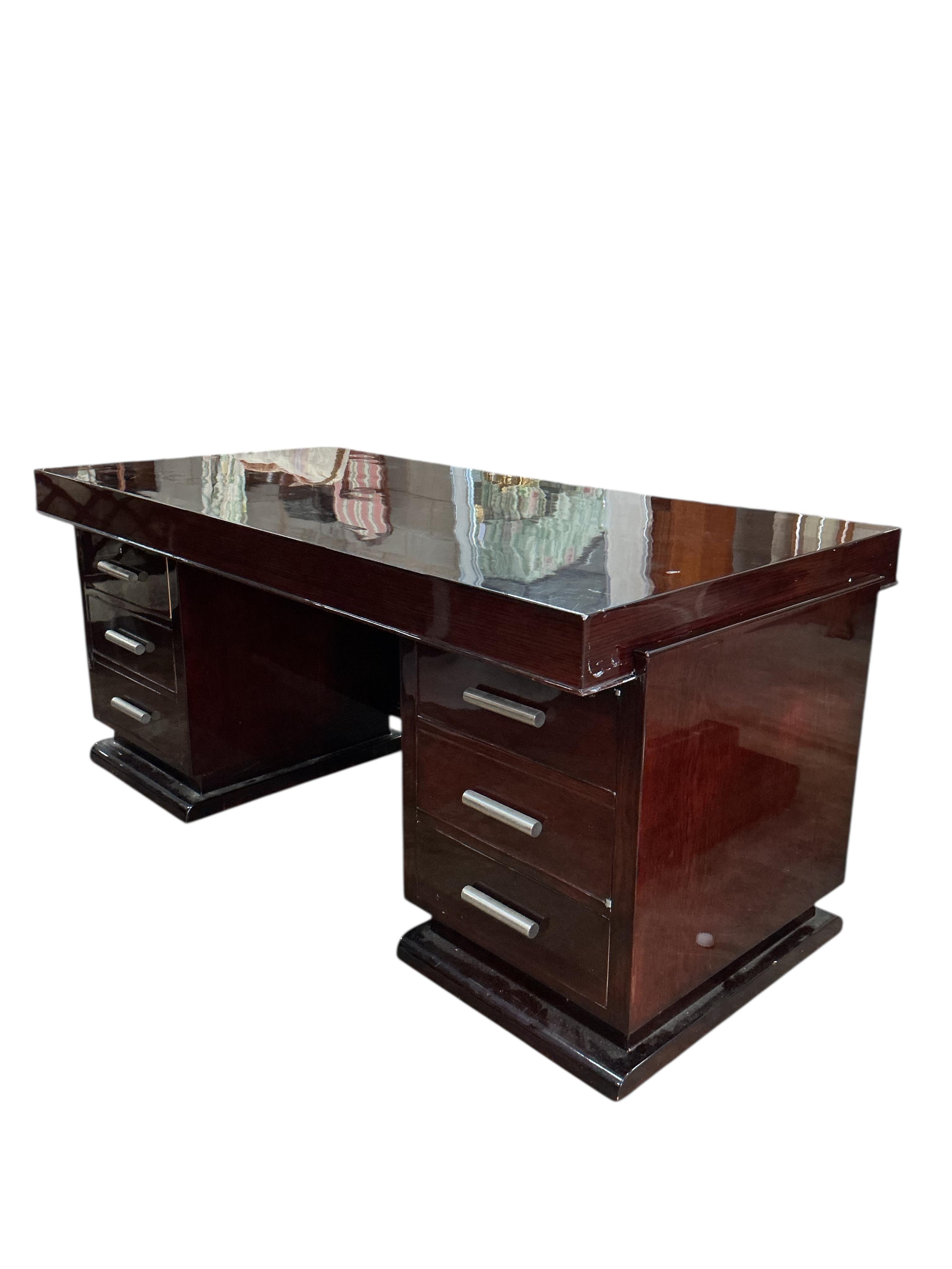 A Contemporary Art Deco style lacquer pedestal desk, width 170cm, depth 85cm, height 77cm
